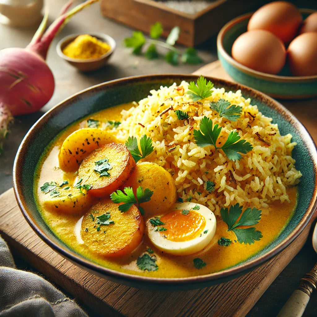 Steckrüben-Curry mit Eier-Reis 🍛