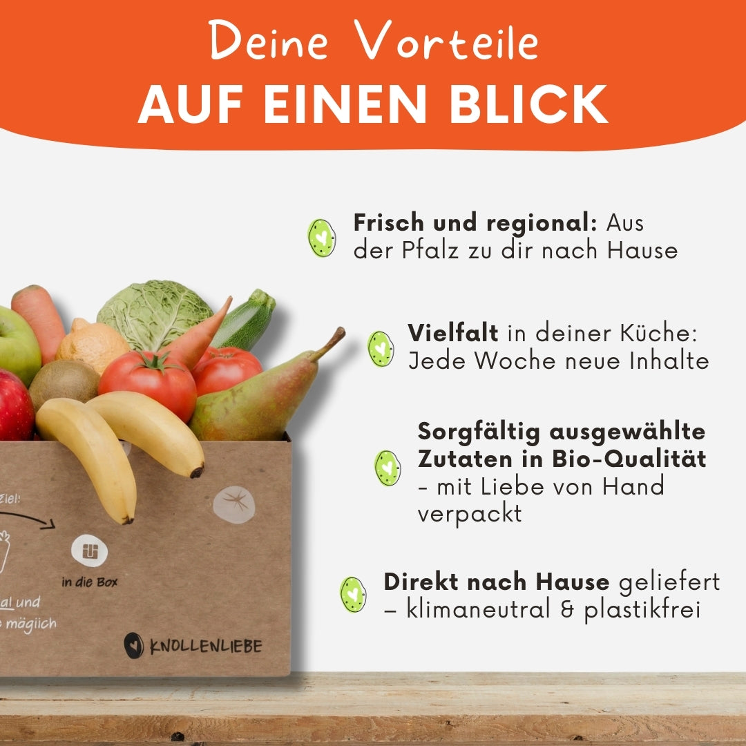 Grafische Darstellung der Vorteile einer Bio-Box von Knollenliebe