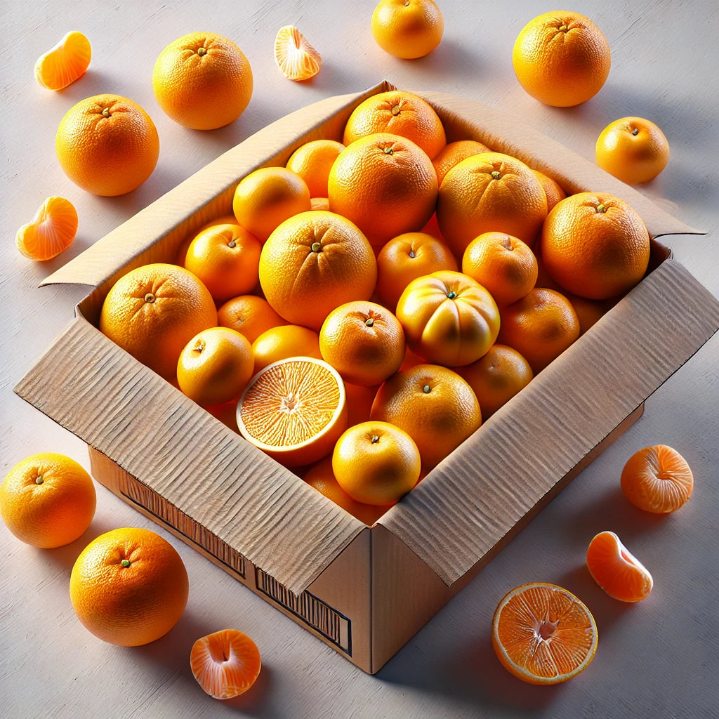 Frisch gepackte Box mit süßen Clementinen & aromatischen Orangen – ideal für den Wintervorrat