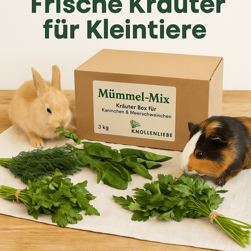 Kleintierbox mit Frischfutter aus regionalem Anbau von Knollenliebe