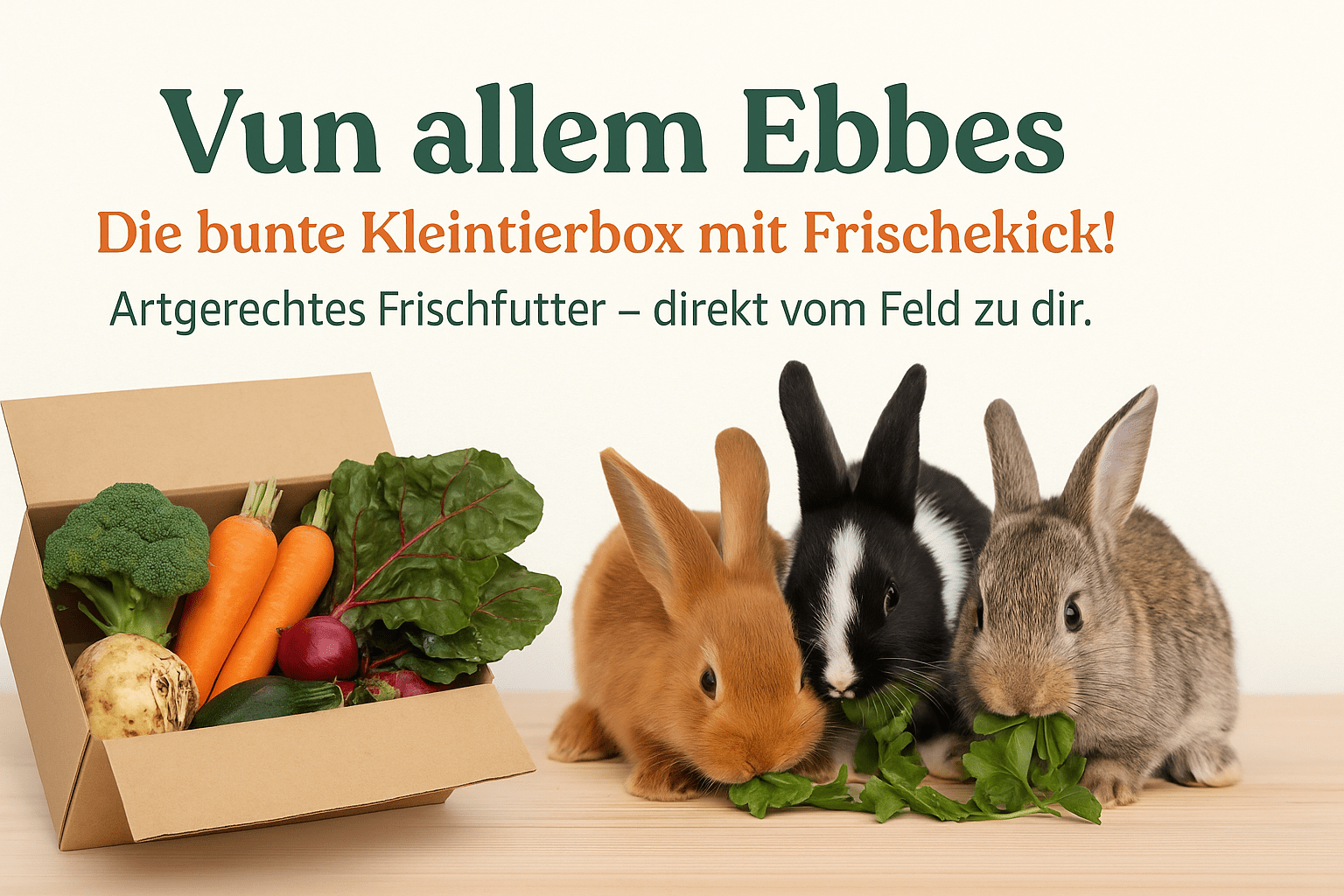 Kaninchen knabbern an frischem Gemüse aus der Knollenliebe Kleintierbox