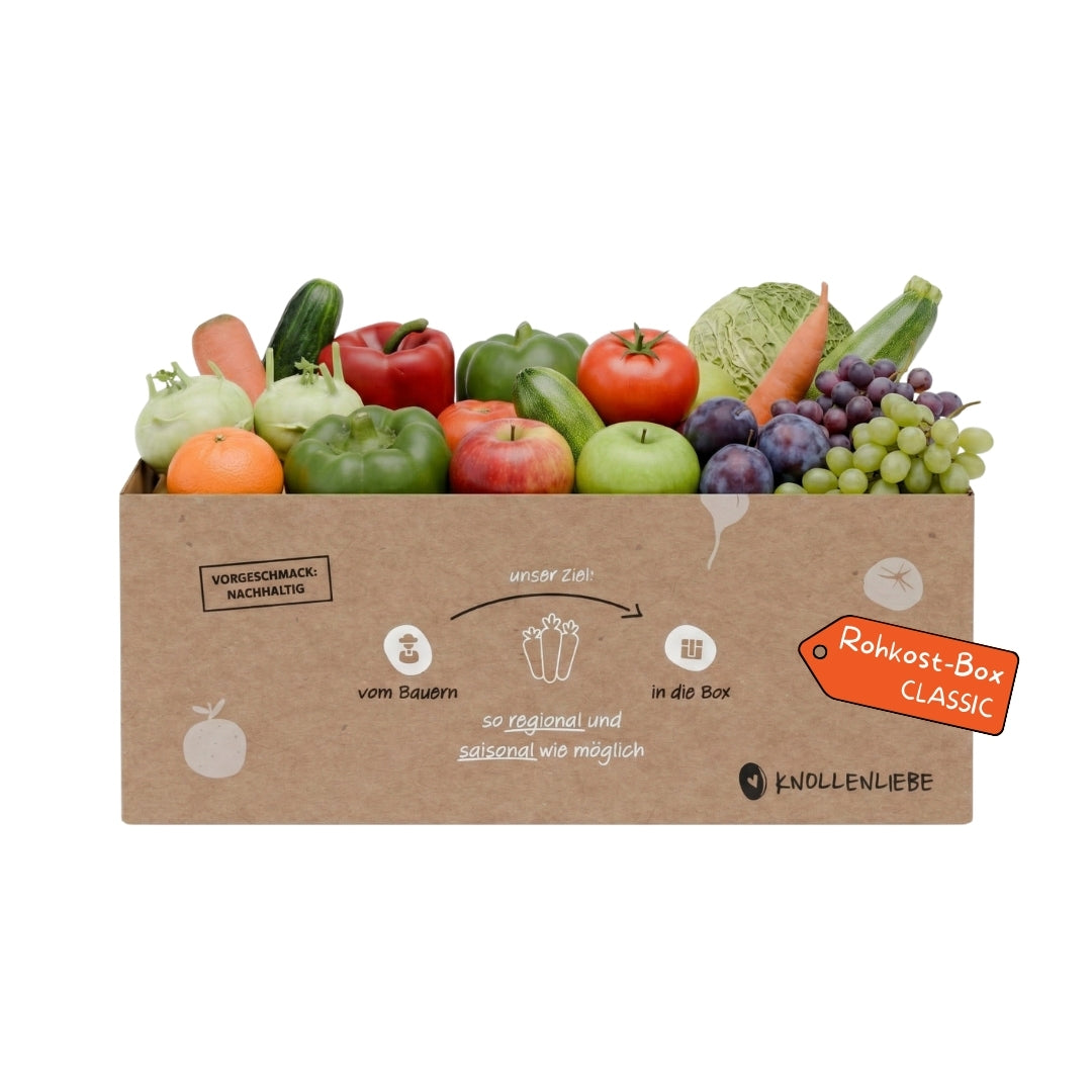 Rohkostbox Classic von Knollenliebe mit frischem Obst und Gemüse zum Rohverzehr