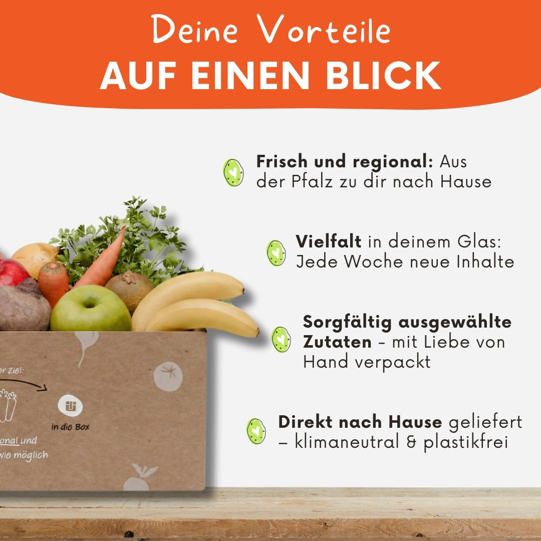 Grafische Darstellung der Vorteile einer Smoothie-Box von Knollenliebe