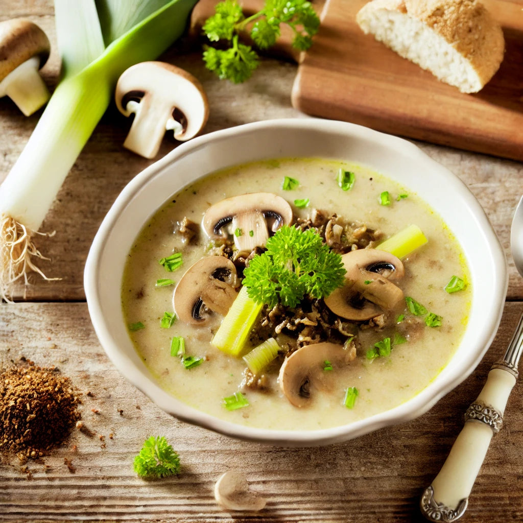 Lauchsuppe mit frischen Pilzen 🍄‍🟫