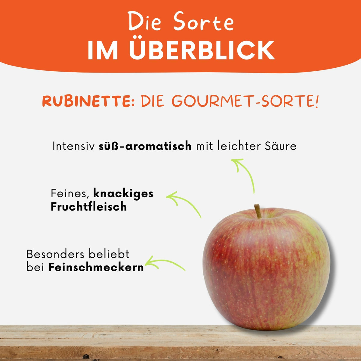 Steckbrief zur Sorte Robinette - süß-aromatisch mit leichter Säure und besonders beliebt bei Feinschmeckern