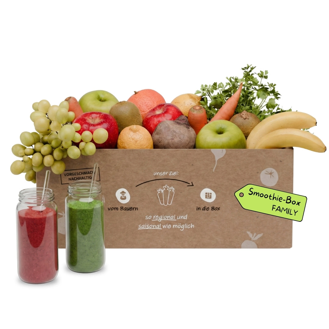 Smoothie-Box Family von Knollenliebe – frisches Obst und Gemüse für die ganze Familie
